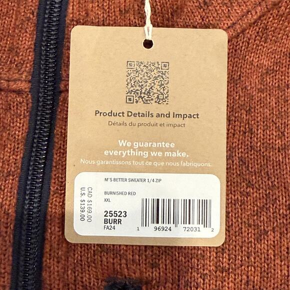 Patagonia Sweater Mens 2XL Burnished Red Better Sweater Quarter Zip Pullover NWT - Picture 7 of 12